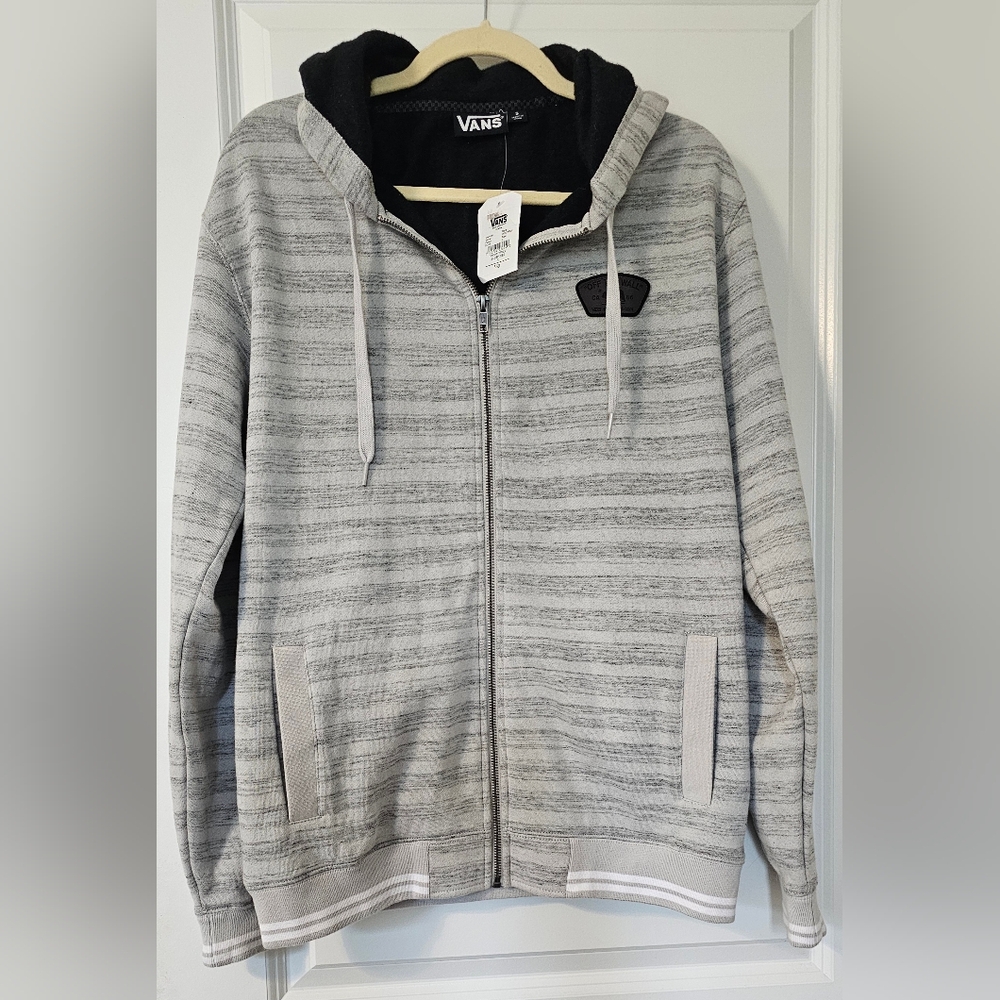 Vans Gray Zip Up Jacket Hoodie with Subtle Stripes